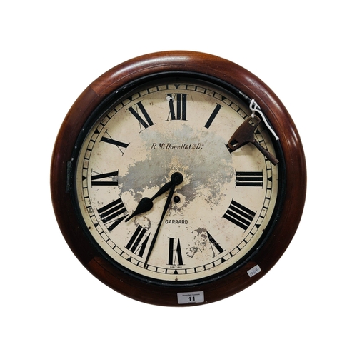 11 - VICTORIAN SCHOOL WALL CLOCK, KEY AND PENDULUM