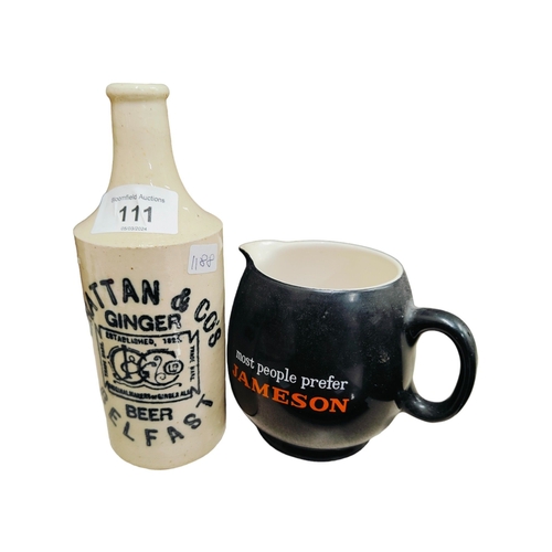 111 - BELFAST STONEWARE BOTTLE & JAMESONS PUB JUG