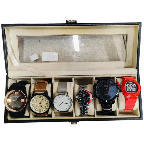 113 - COLLECTION OF GENTS WATCHES AND DISPLAY BOX