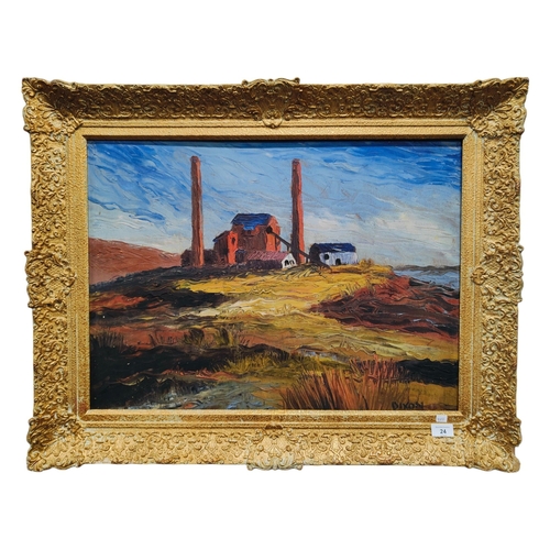 24 - ANTIQUE OIL ON BOARD - DIXON - INDUSTRIAL LANDSCAPE 32CM X 24CM