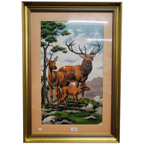 253 - LARGE FRAMED TAPESTRY STAG