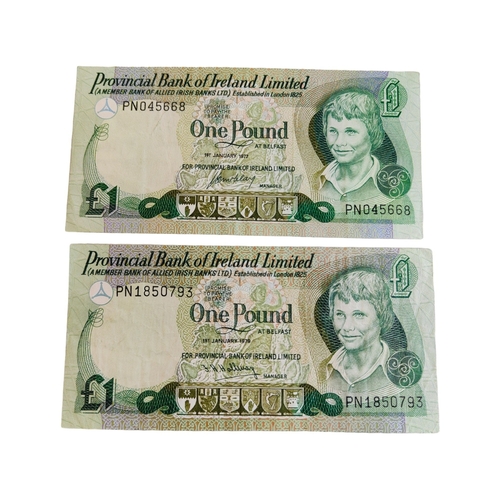 291 - 2 X PROVINCIAL BANK OF IRELAND £1 BANKNOTES