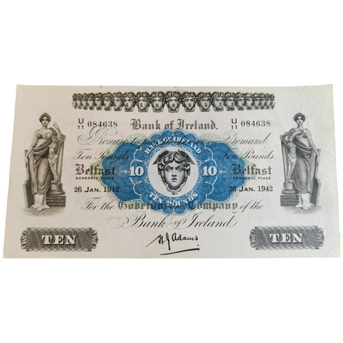 294 - BANK OF IRELAND £10 BANKNOTE 26 JANUARY 1942 H.J.ADAMS