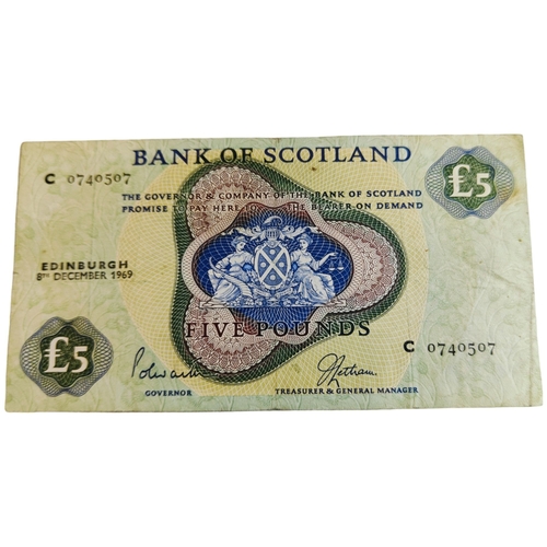 297 - BANK OF SCOTLAND £5 BANKNOTE 8TH DECEMBER 1969 LORD POLWARTH