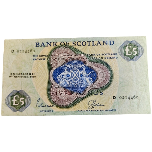 298 - BANK OF SCOTLAND £5 BANKNOTE 9TH DECEMBER 1969 LORD POLWARTH