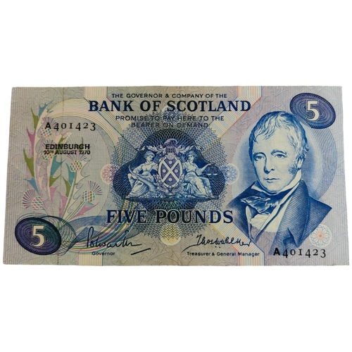 308 - BANK OF SCOTLAND £5 BANK NOTE 10TH AUGUST 1970 LORD POLWARTH