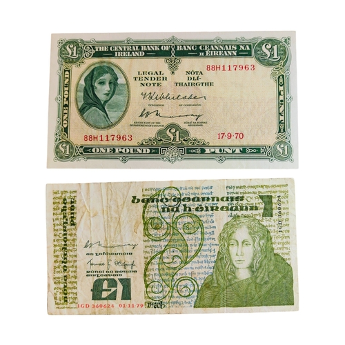 321 - CENTRAL BANK OF IRELAND £1 BANK NOTE - 17.9.70 AND CENTRAL BANK OF IRELAND £1 BANK NOTE