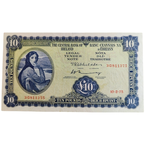 324 - CENTRAL BANK OF IRELAND £10 BANK NOTE - 10.2.75 - T.K.WHITTAKER AND C.H.MURPHY