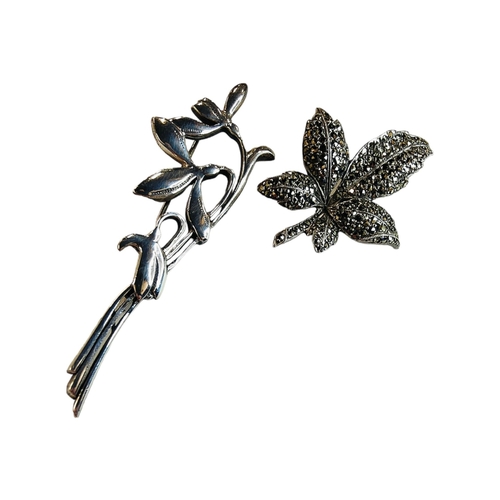 331 - SILVER LILY OF THE VALLEY FLORAL BROOCH AND SILVER MARCASITE BROOCH