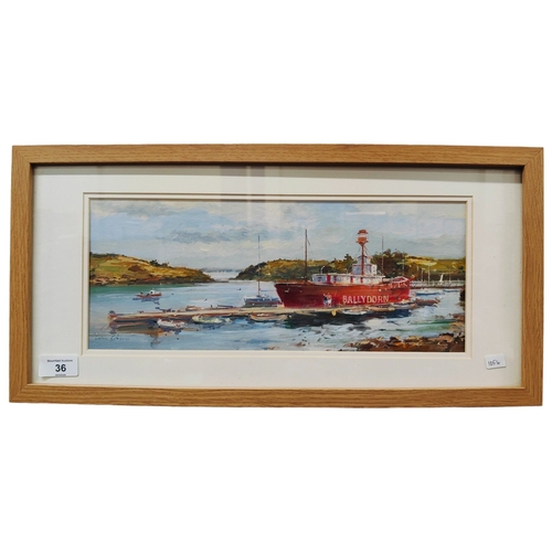 36 - COLIN GIBSON - OIL PAINTING - BALLYDORAN LIGHTSHIP 38CM X 15CM