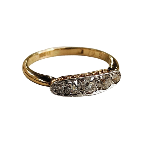 363 - ANTIQUE 18 CARAT GOLD 5 STONE DIAMOND RING