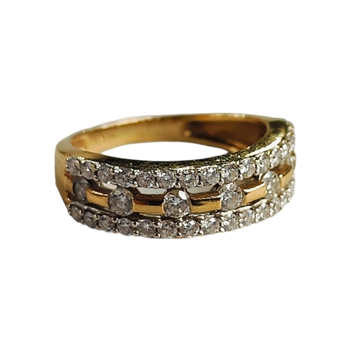 366 - 18 CARAT YELLOW GOLD ETERNITY STYLE RING, BRILLIANT CUT DIAMONDS SET IN CLAW SETTING - 1 CARAT OF DI... 