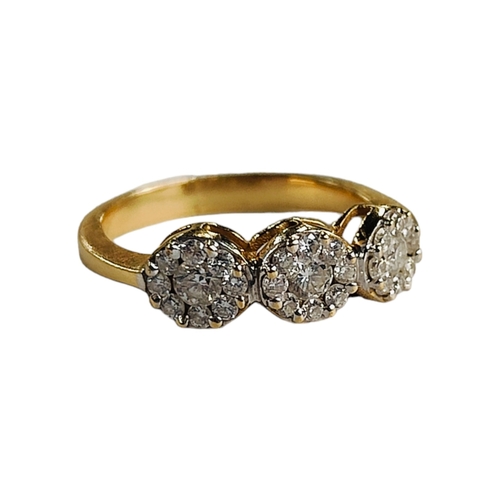 367 - 18 CARAT YELLOW GOLD DIAMOND CLUSTER RING, BRILLIANT CUT DIAMONDS - 0.59 CARAT OF DIAMONDS, G-H COLO... 