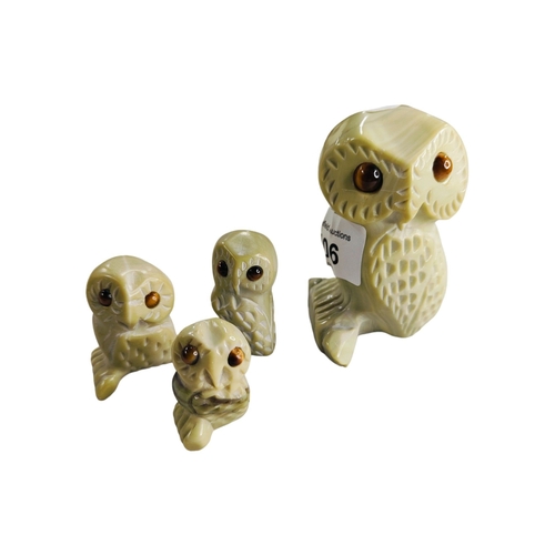 406 - SET OF 4 MARBLE & TIGERS EYE OWL FAMILY