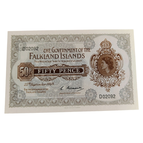 467 - GOVERNMENT OF THE FALKLANDS ISLANDS 50P BANK NOTE 25TH SEPTEMBER 1969