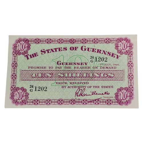 493 - THE STATES OF GUERNSEY TEN SHILLINGS BANK NOTE 1ST JULY 1966