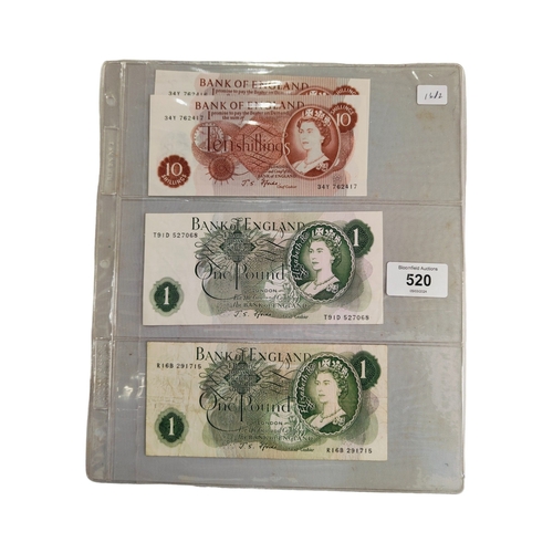 520 - 2 X BANK OF ENGLAND TEN SHILLING NOTES& 2 BANK OF ENGLAND £1 BANKNOTES