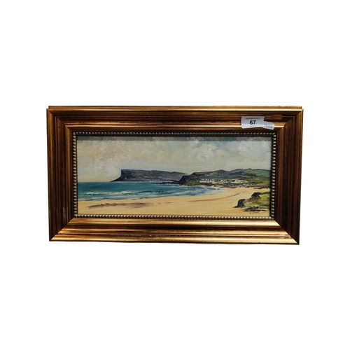 67 - E I BRYCE - OIL ON BOARD - FAIRHEAD 33CM X 14CM