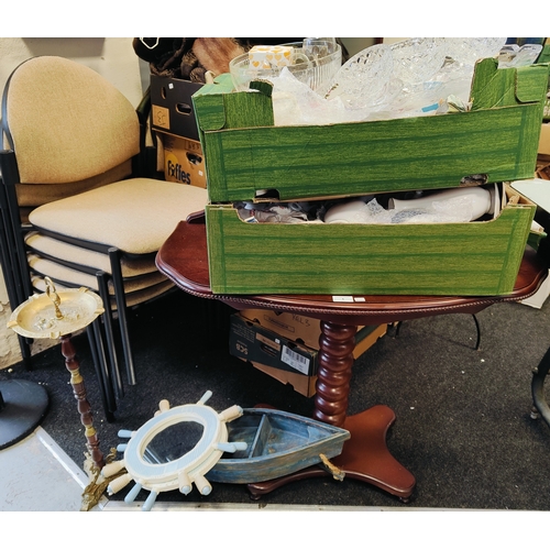 1 - MAHOGANY TABLE, VINTAGE ASHTRAY AND 2 BOX LOTS