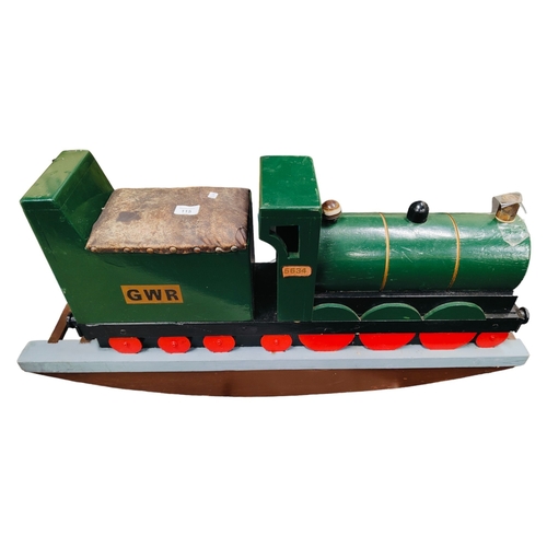 115 - LARGE SOLID WOODEN TRAIN ROCKING SEAT