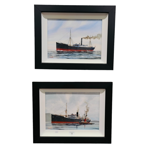 13 - N.WHITLA PAIR OF OILS ON BOARD BOATS 34 X 24CMS