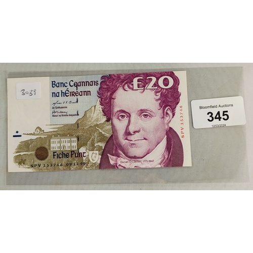 345 - CENTRAL BANK OF IRELAND £20 BANKNOTES (VF) 9.12.99