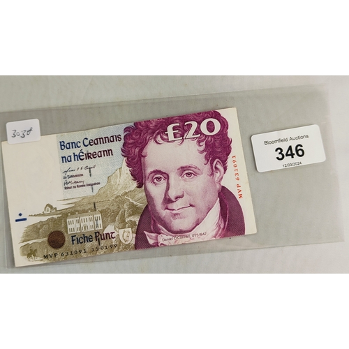 346 - CENTRAL BANK OF IRELAND £20 BANKNOTES (VF) 15.1.99