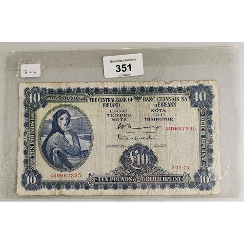 351 - CENTRAL BANK OF IRELAND £10 LADY LAVERY BANKNOTE 2.12.76