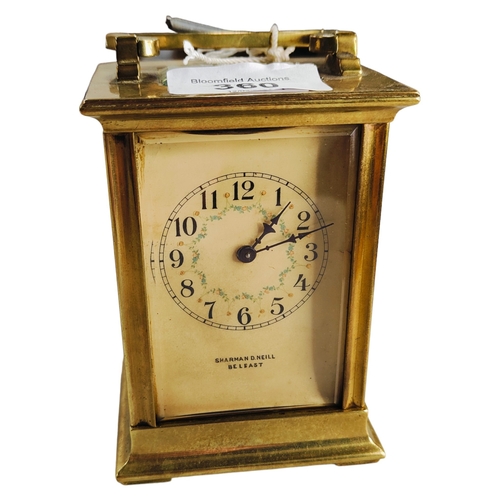 360 - EDWARDIAN CARRIAGE CLOCK BY SHARMAN D NEILL  WORKING WITH KEY