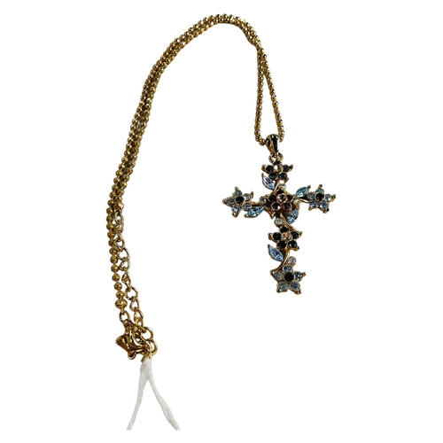 373 - GEM SET FLORAL CROSS ON CHAIN