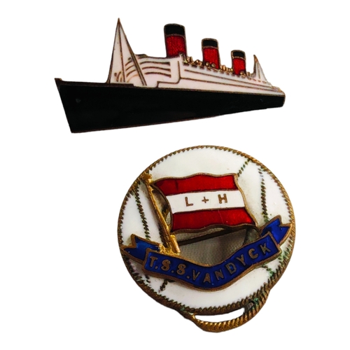 398 - RARE BLUESTAR LINET.S.S VANDYKE ENAMEL BADGE AND R.M.S QUEEN MARY BADGE