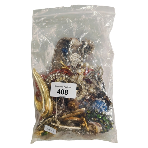 408 - BAG OF COSTUME JEWELLERY TO INCLUDE SILVER