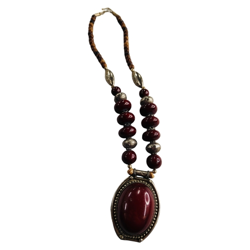 418 - LARGE RED STONE BEADED NECKLACE