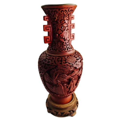 420 - ANTIQUE CINABAR TEMPLE JAR A/F