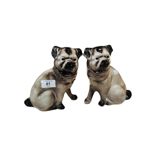 61 - PAIR OF OLD FIRESIDE PUG DOGS