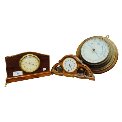 91 - 2 CLOCKS AND BAROMETER