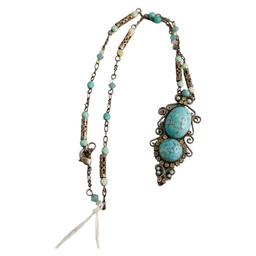 385 - VINTAGE SILVER AND TURQUOISE NECKLACE