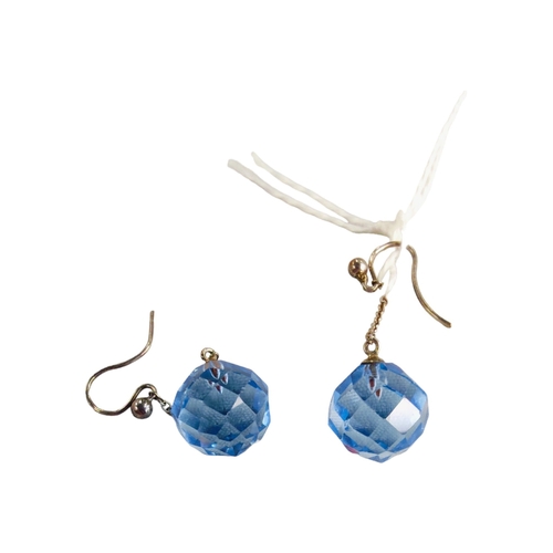 386 - PAIR OF SILVER CRYSTAL BLUE EARRINGS