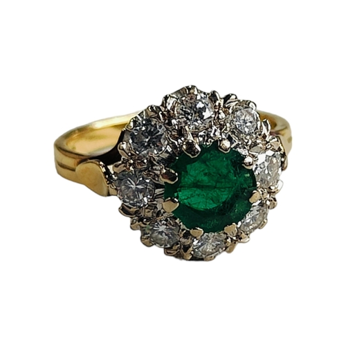 396 - 18 CARAT EMERALD AND DIAMOND RING (1 CARAT EMERALD AND 1.6 CARAT DIAMOND APPROX)