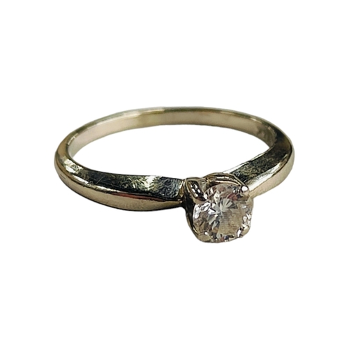 397 - 14 CARAT WHITE GOLD AND SINGLE STONE DIAMOND RING