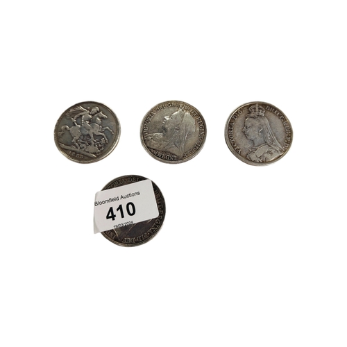 410 - 4 VICTORIAN SILVER CROWN COINS