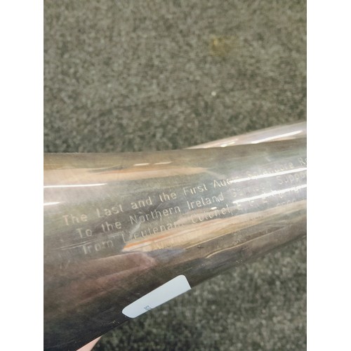 93 - BUGLE ENGRAVED 'THE LAST AND THE FIRST AUCTO SPLENDORE RESURGO - TO THE NORTHERN IRELAND GARRISON SU... 