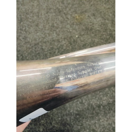 93 - BUGLE ENGRAVED 'THE LAST AND THE FIRST AUCTO SPLENDORE RESURGO - TO THE NORTHERN IRELAND GARRISON SU... 