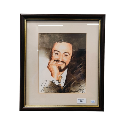 10 - ORIGINAL WATERCOLOUR LUCIANO PAVAROTTI ALSO AUTOGRAPHED BY PAVAROTTI