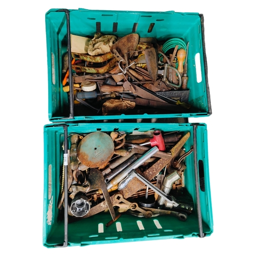 114 - 2 CRATES OF OLD TOOLS ETC