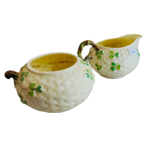 376 - 2ND PERIOD BELLEEK JUG AND BOWL SHAMROCKS GOOD CONDITION