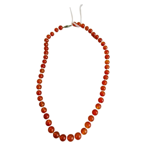 405 - ORANGE AMBER BEAD NECKLACE WITH WHITE METAL CLASP