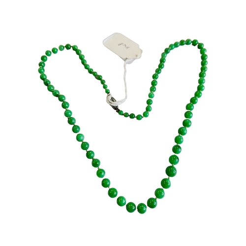 414 - HIGH QUALITY JADE NECKLACE WITH GOLD & SEED PEARL CATCH