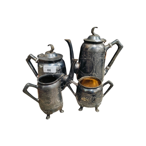 86 - ANTIQUE ART NOVEAU 4 PIECE PLATED TEA SET