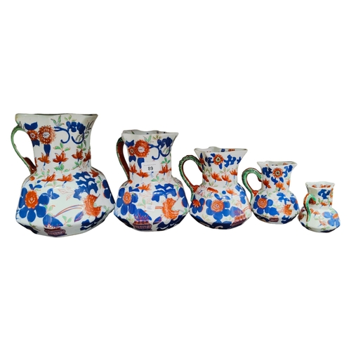 89 - SET OF 5 GRADUATED IRONSTONE JUGS